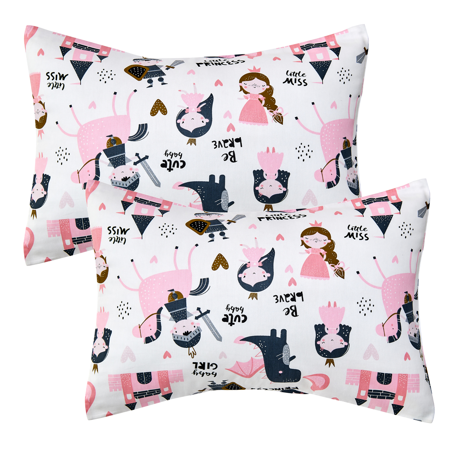 Toddler Pillowcases Cotton Baby Pillow Covers 2 Packs for Girls Kids Bedding Travel Sleepy Fit for 14X 19" 13"x18" 12"x16"Pillows (Little Princess Pink)